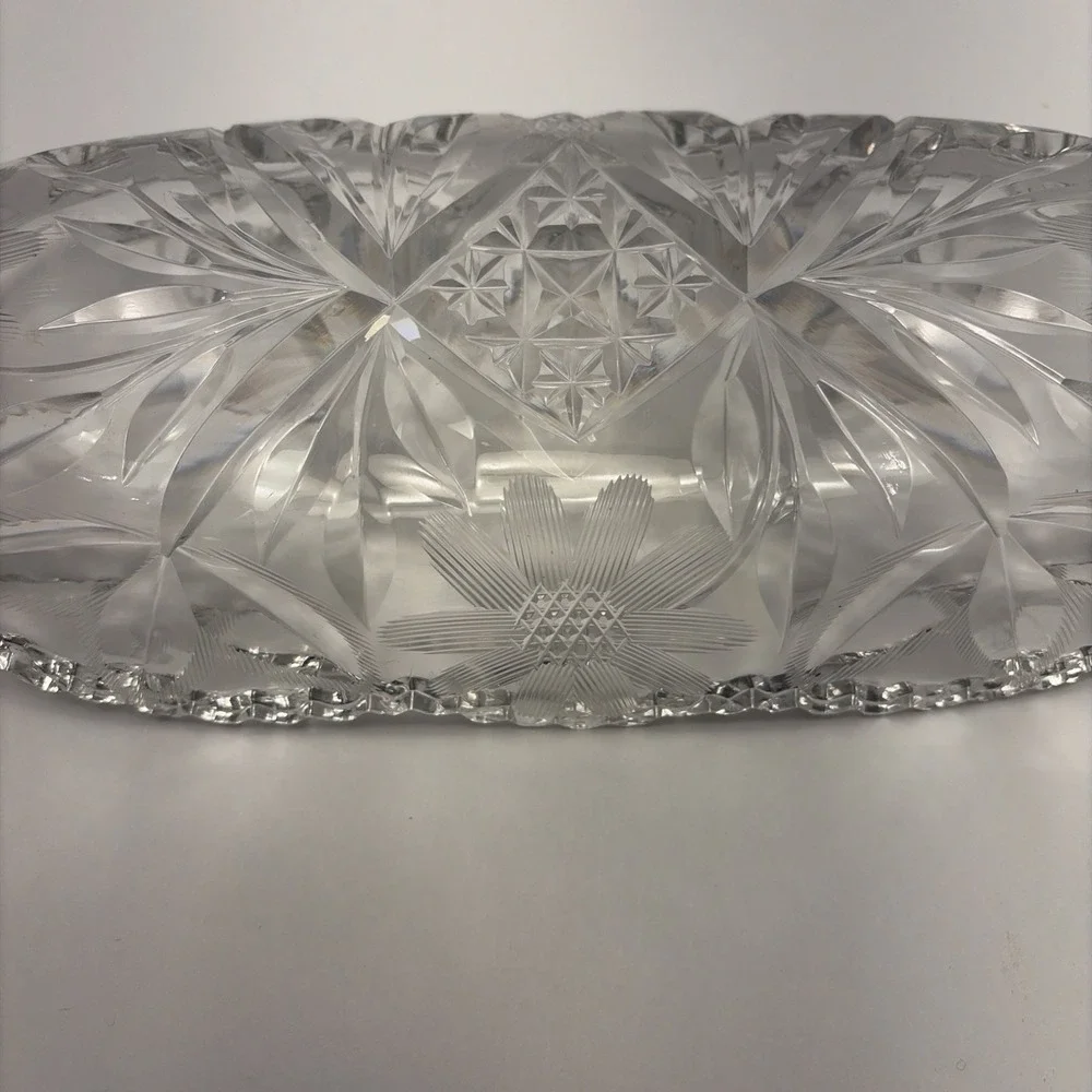 American Brilliant‎ Cut Vintage Beautiful Glass Celery Relish Dish Sawtooth Rim